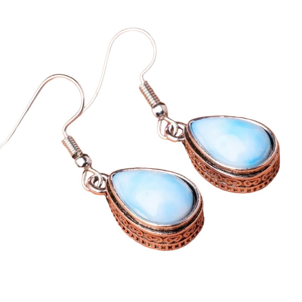 Vintage Silver and Light Blue Gemstone Teardrop Earrings